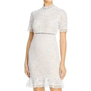 Bardot Ivory Lace Overlay Fitted Short Dress Womens 8 Formal Graduation Bridal